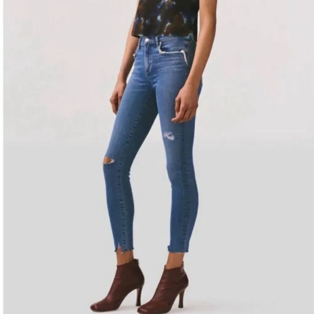 AGOLDE Sophie Mid-Rise Ankle Skinny Jeans Women's Size 25 Blue‎ Distressed